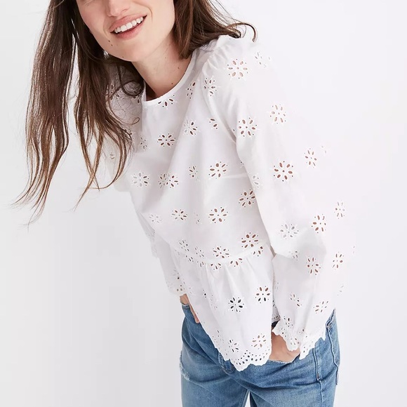MADEWELL Eyelet Keyhole Peplum Top in Black - Picture 10 of 14